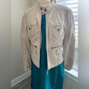 NWOT, New York & Company Faux Leather Bone Color Moto Jacket Women’s Size M